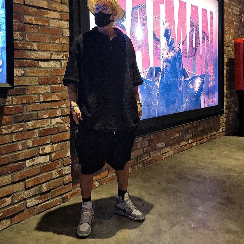 2023 new Summer Men Clothing Short Sleeve Tracksuit Mens Streetwear Fashion Men Lapel T-Shirt Shorts Two Pieces Sports Suit set