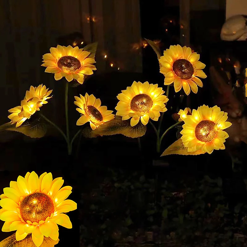 

New 1/3Head LED Solar Simulation Sunflower Lights Garden Yard Lawn Night Lights Landscape Lamp Home Decorative Flower Lights