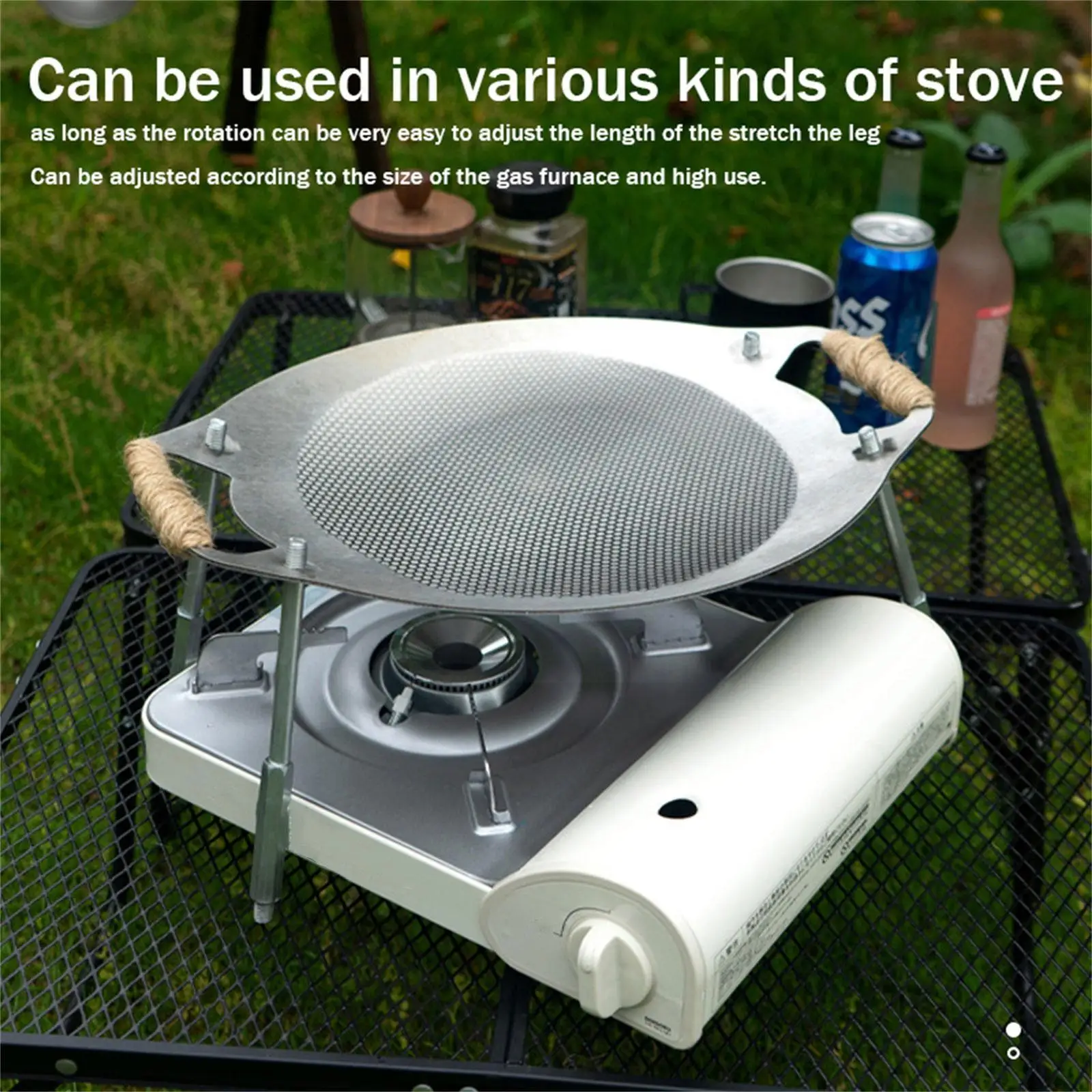 

Non-Stick Camping Frying Pan Steel Round Griddle Grill Pan Easy To Clean Liftable Baking Tray For Outdoor BBQ Q6N6