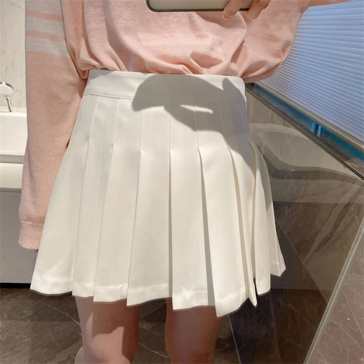 

Summer three-dimensional embroidery pleated skirt high waist college style suit material A-line skirt is thin skirt pants
