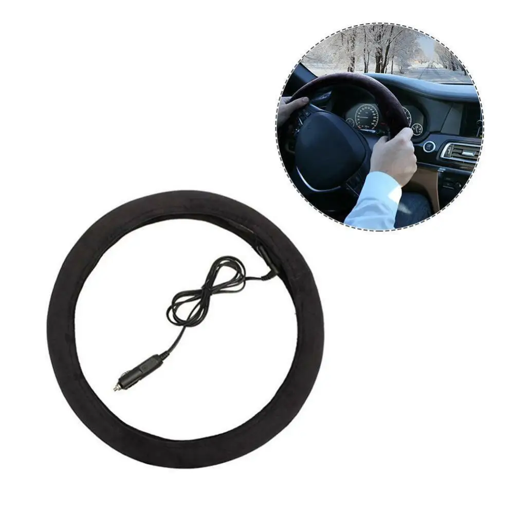 1x 12V Plush Car Heater Steering Wheel Cover Winter Auto Warm Heater Heated Steering Wheel Cover Car Accessories