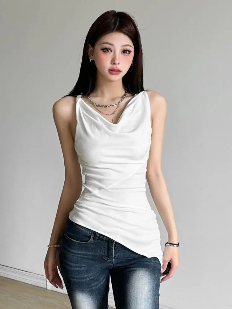 Женский облегающий Топ без рукавов голубой топ с открытой спиной и