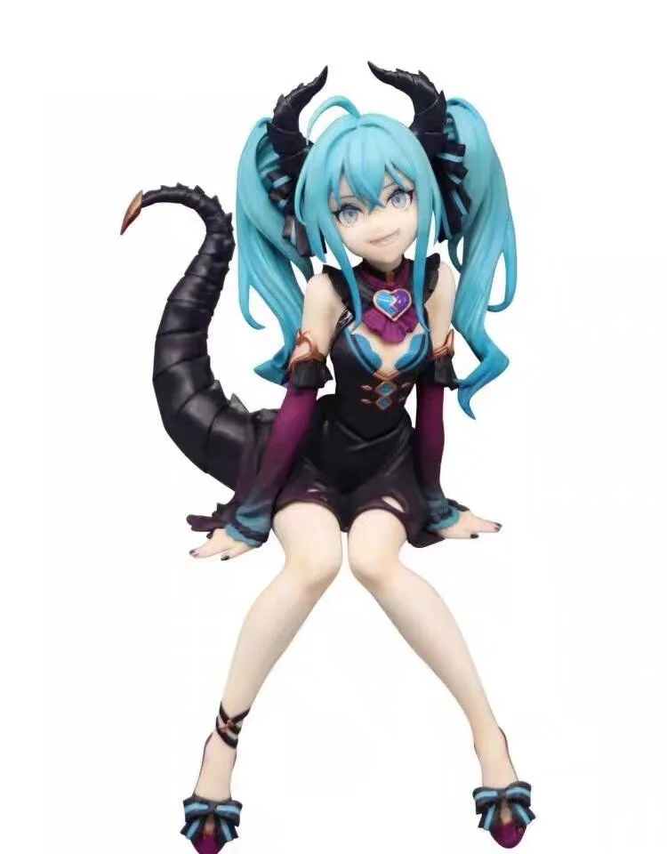 

15CM devil Anime Action Figure Hatsune Miku Virtual Singer Two-dimensional girl Sitting Noodle Stopper Model Toys PVC Gift Doll