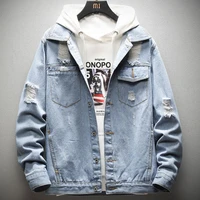 mens casual denim coat fashion multicolor optional loose letters jacket high quality trend ripped 4xl denim jacket for men