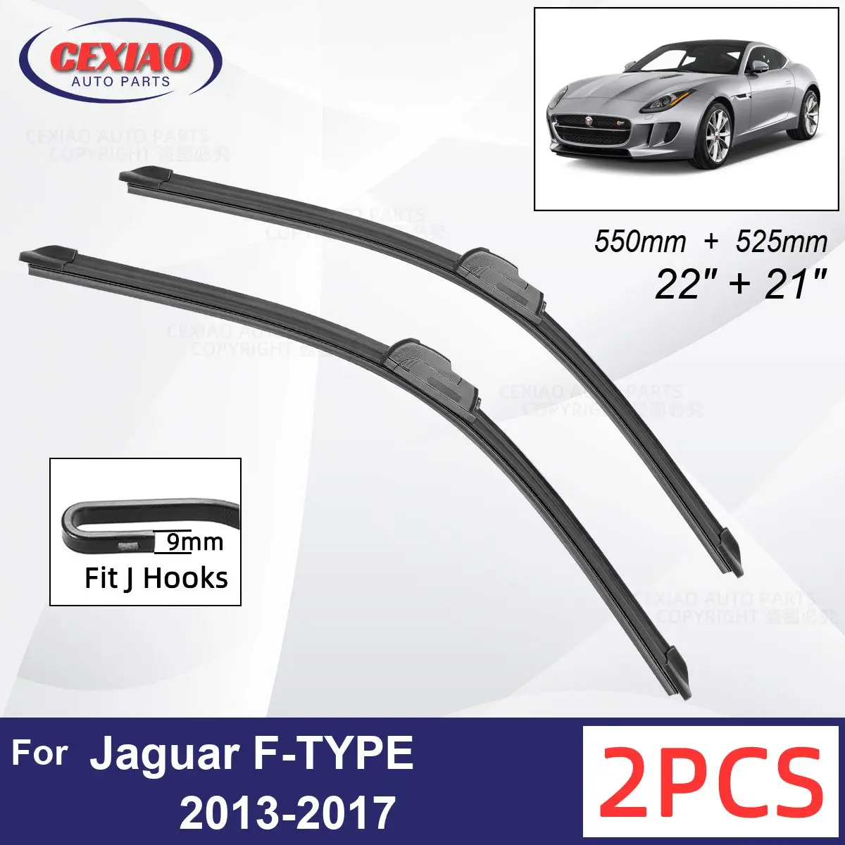 

Car Wiper For Jaguar F-TYPE 2013-2017 Front Wiper Blades Soft Rubber Windscreen Wipers Auto Windshield 22"+21" 550mm + 525mm