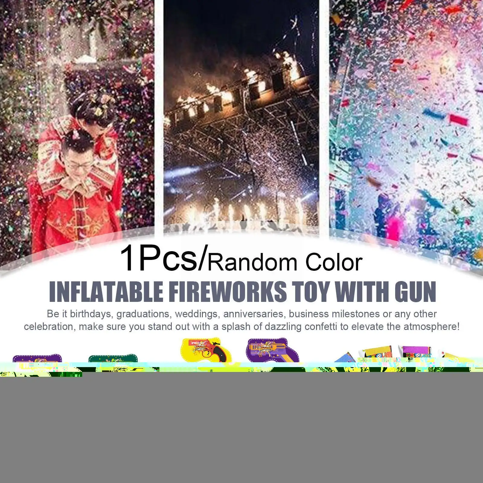 

Inflatable Toy Firework Gun Handheld Confetti Popper Cannon For Wedding Birthday Graduation Baby Shower Kids Fun Party Supp V0r6