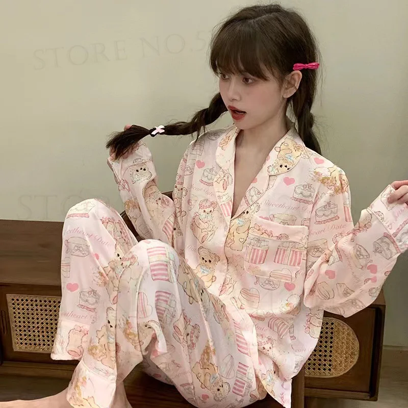 Розовый пижамный комплект с мультяшным принтом женская одежда для сна весна-лето