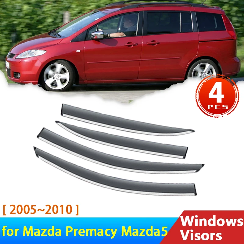 Car Window Visors for Mazda Premacy 2005~2010 Mazda5 Ford i-Max Accessories Wind Deflectors Rain Eyebrow Guards Auto Awning Trim