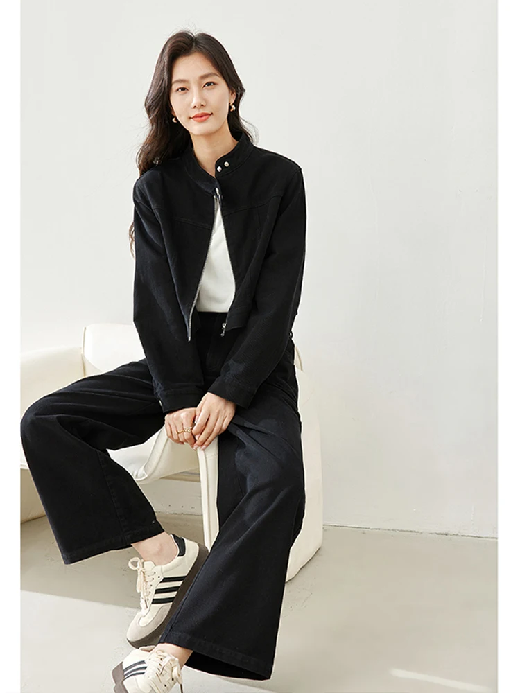 Костюм-двойка женский короткий на молнии из хлопка M5269