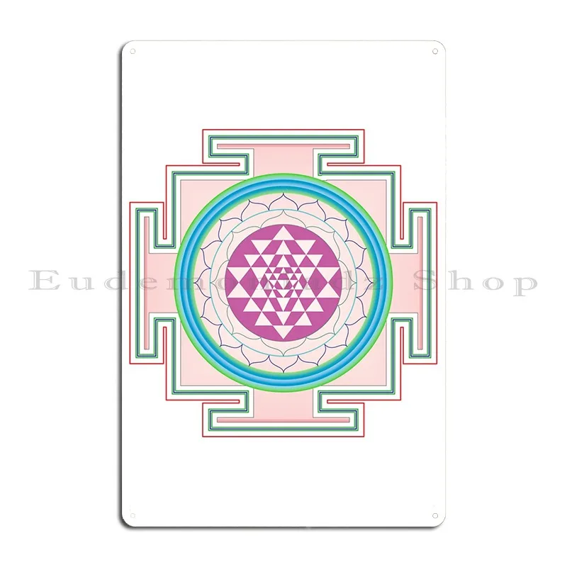 Sri Yantra Сакральная Геометрия Художественный Дизайн Розовый Металлический Знак