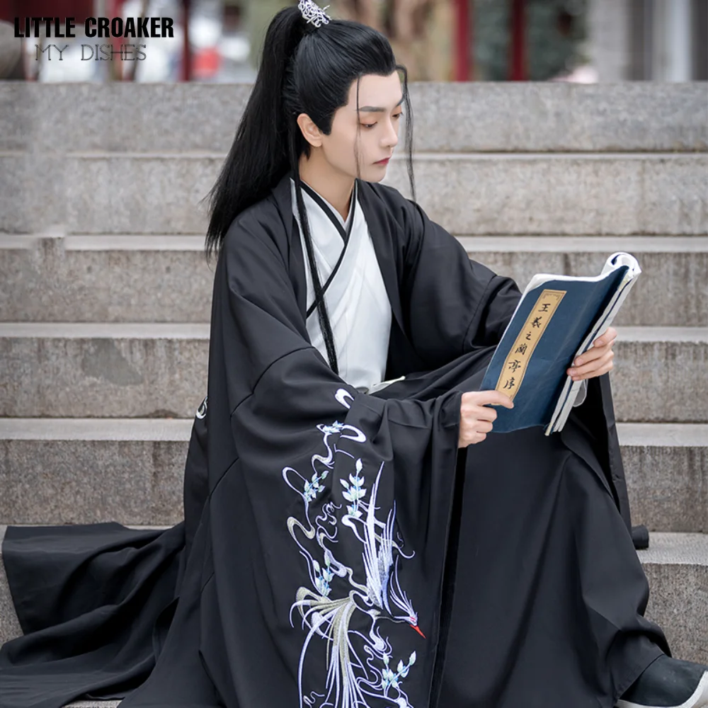 Chinese Ancient Cosplay Black Korean Mens Hanfu Dresses China Style Folk Dance Kimono Traditional Men's Martial Arts Costumes