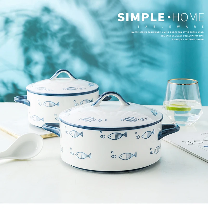 

Термостойкая суповая кастрюля для лапши, керамическая миска для салата и фруктов с крышкой для микроволновой печи