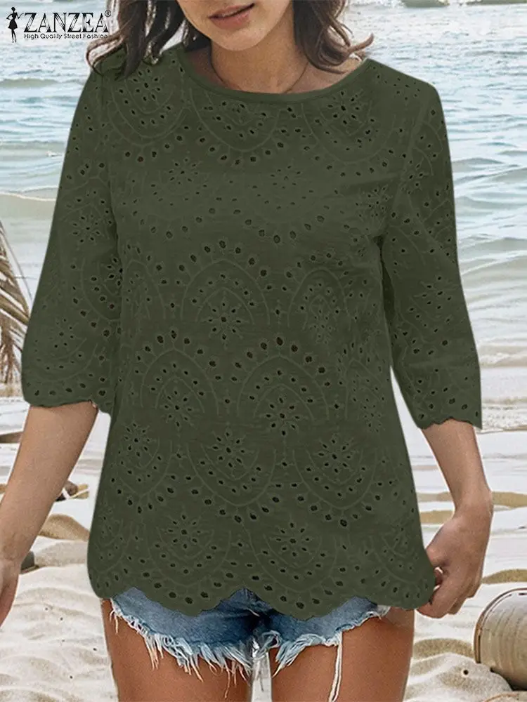 Блузка ZANZEA женская с вышивкой элегантная повседневная Свободная рубашка