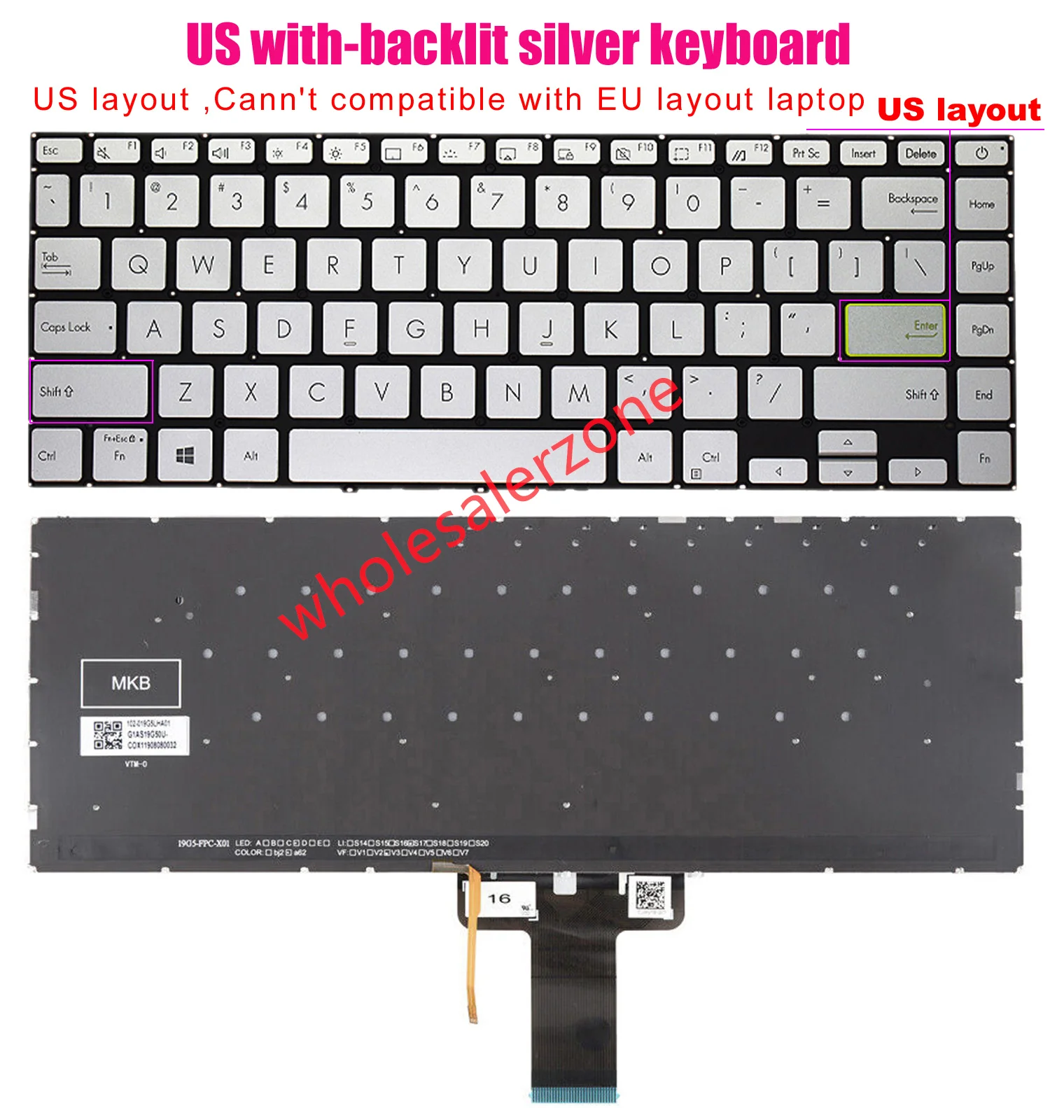 Фото Новая американская клавиатура для ноутбука Asus Vivobook X421 X421E X421IA X421EQY X421F X421FAY X421J X421JQ X421JPY,M433 M433I,E410 E410M №3