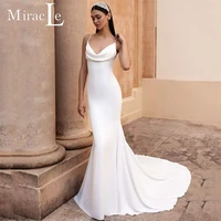 classic v neck satin wedding dresses for women mermaid spaghetti straps wedding gown for bride backless 2022 vestidos de novia