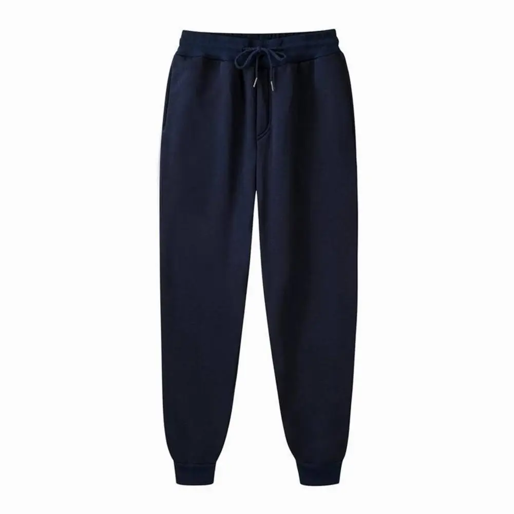 

Men Sweatpants Elastic Waist Solid Color Pocket Deep Crotch Sportwear Running Slim Fit Anti-pilling Jogging Pants for Work