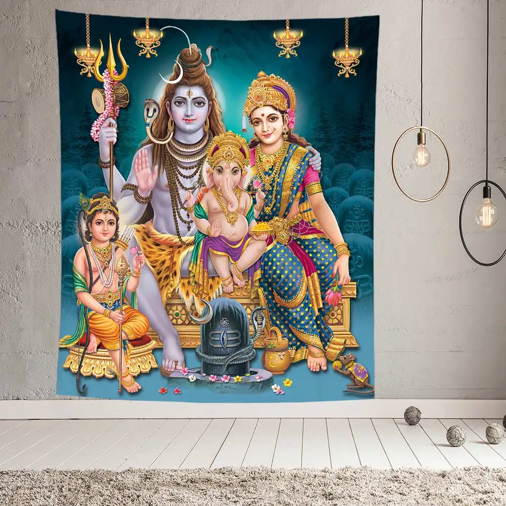 

Hindu God Shiva Tapestry Indian Painting Wall Carpet Yoga Mat Home Decor Tapestry Macrame Wall Hanging Bedroom Wall Decor Mural