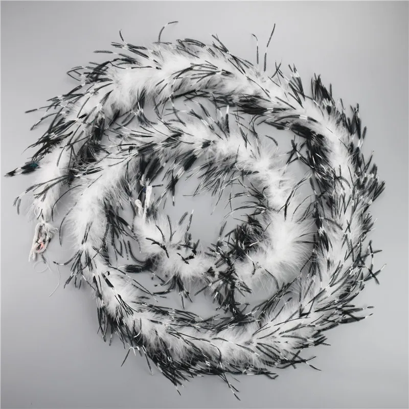 

2Meters White Black Ostrich Feather Boa on Tape Ribbon Manmade Wedding Decoration Apparel Strip Shawl Feathers for Clothes Decor