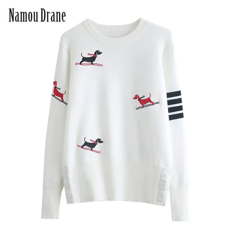 

Namou Drane 2023 Зимний новый четырехполосный пуловер с круглым вырезом плюс флисовый теплый плотный свитер вязаный свитер женский с длинными рукавами