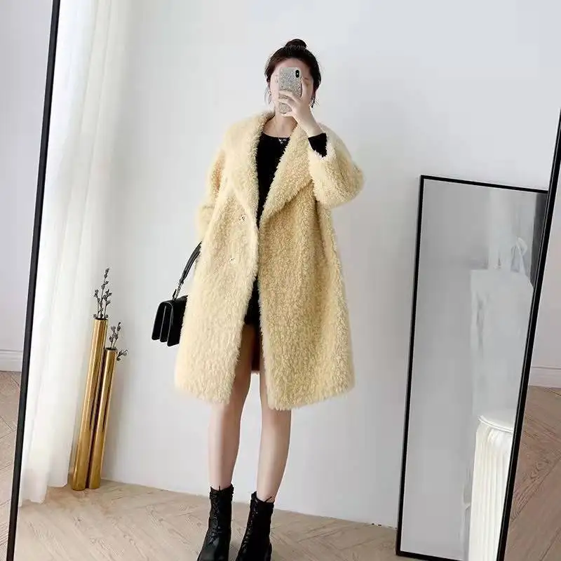 Pink Faux Fur Coat Women's New Autumn Winter Thick Warm Sheep Shearing Lamb Fur Jackets Famale Clothing Tops Solid Loose Parkas
