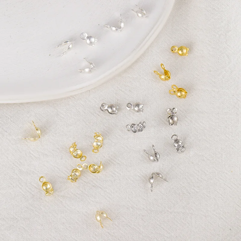 60PCS Calotte End Crimps Bead Tips Clamshell Cap Brass Connector Clasps Covers Closed Loops Necklace Braclet Jewellery Making