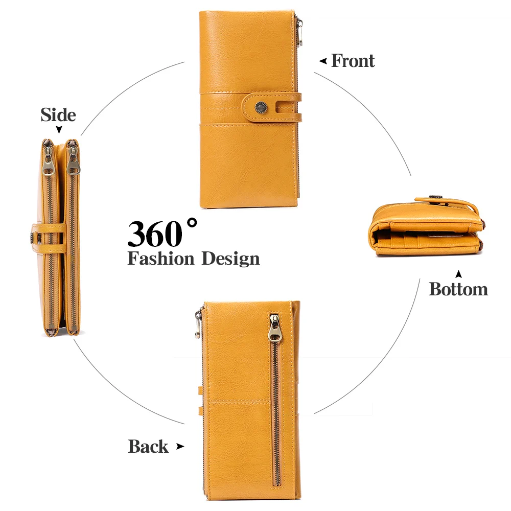 Luxury RFID Blocking Women Wallets Fashion Long Leather Zipper Clutch Purse Large Capacity Card Holder Wallet For Women