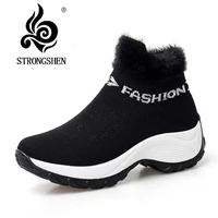 strongshen new winter ankle boots women snow boots warm plush platform sneakers breathable mesh sneakers travel casual shoes