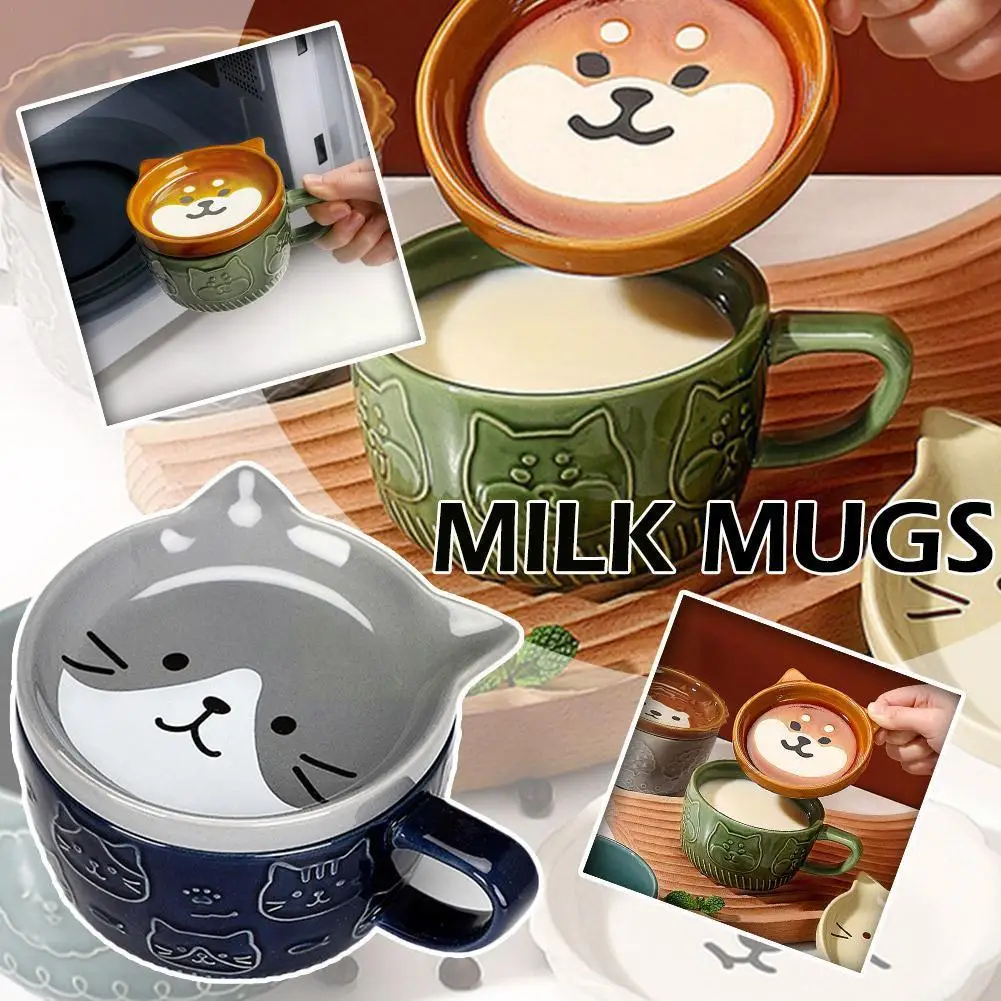 

Ceramics Cute Cup Shiba Inu Coffee Cups Mug With Lid Gift Kawaii Milk Kids Personality Cartoon Household Breakfast Oat L2y9