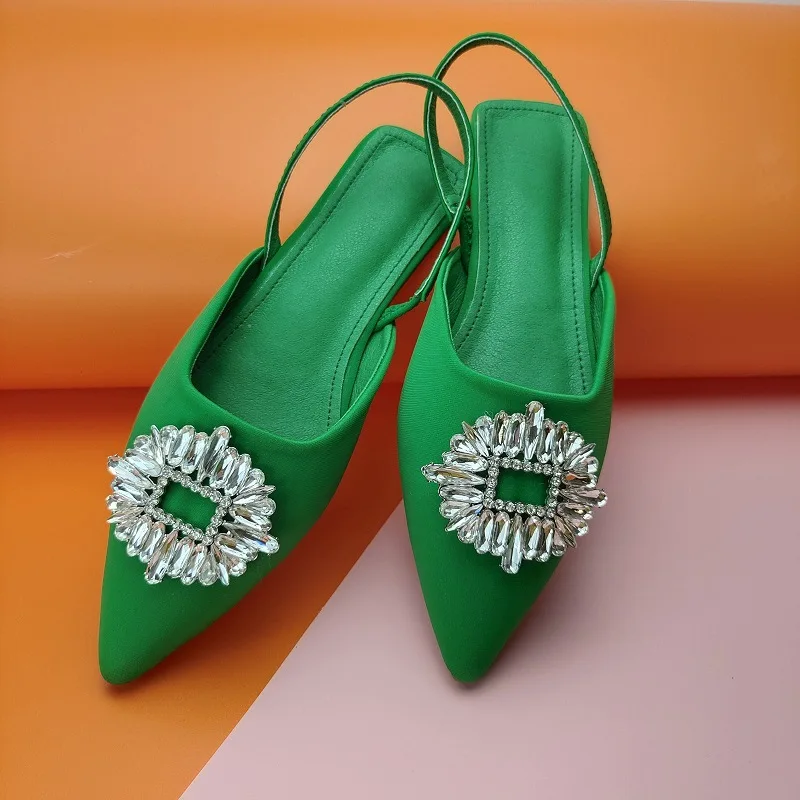 HOT Mules Women High Heels 2022 New Summer Sandals Rhinestones Party Wedding Shoes Pink Green Kitten Heels Ladies Classic Pumps