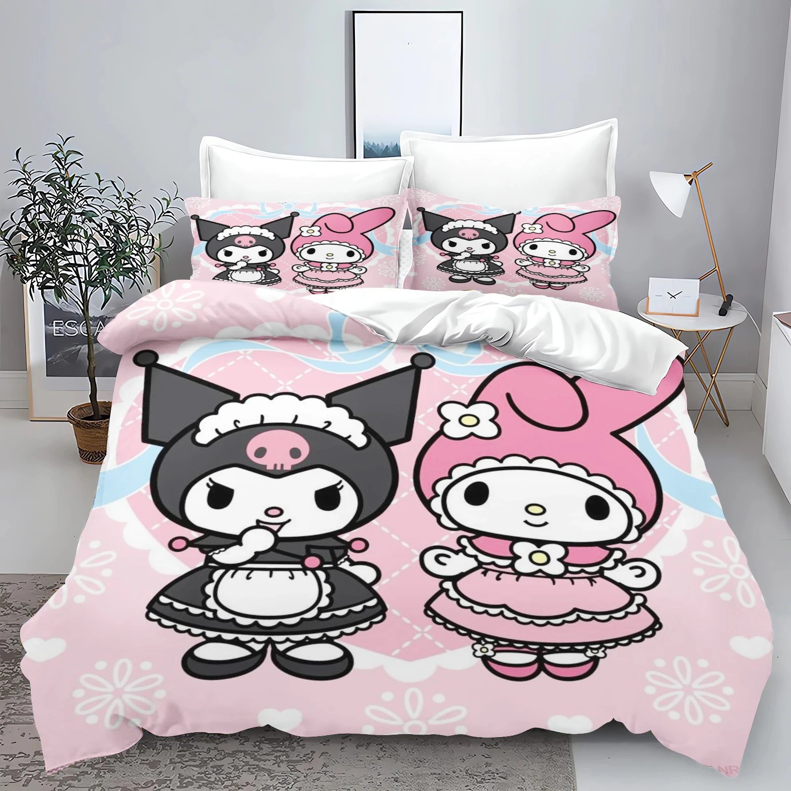 Комплект постельного белья Sanrio Kurome из 100% полиэстера с принтом пододеяльник