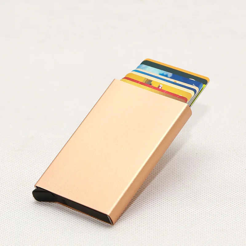 

Тонкий алюминиевый кошелек для карт с эластичной задней крышкой, держатель для удостоверения личности и кредитных карт, мини-кошелек, автоматический выдвижной держатель для банковских карт