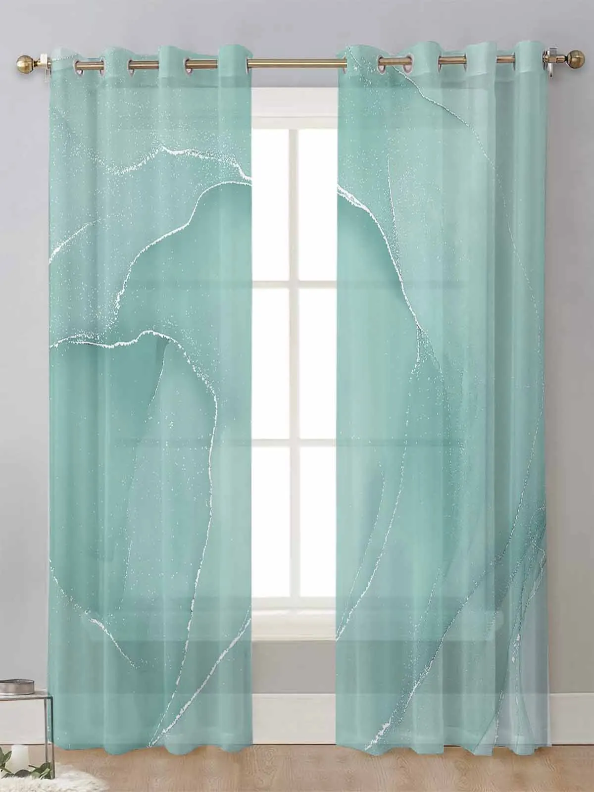 

Marble Aqua Green Sheer Curtains For Living Room Window Screening Transparent Voile Tulle Curtain Cortinas Drapes Home Decor