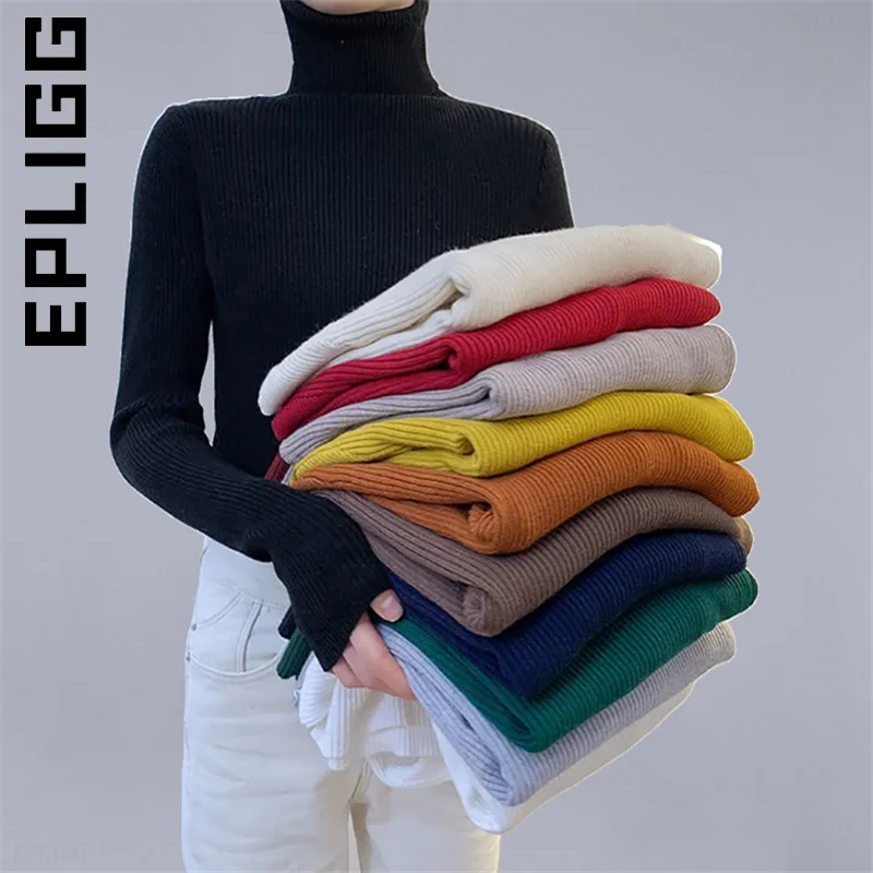 

Epligg Knitted New Turtleneck Women Sweater Simple Chic Women's Sweater Cheap Slim Sweetshirts For Women Leisure Sweet Knitwear