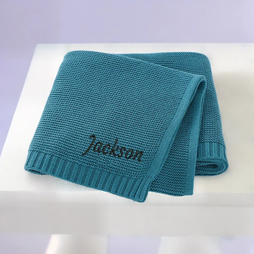 

Embroidered Baby Blanket Customized Baby Name Baby Shower Neonatal Gift Personalized Soft and Breathable Cotton Knitted Blanket