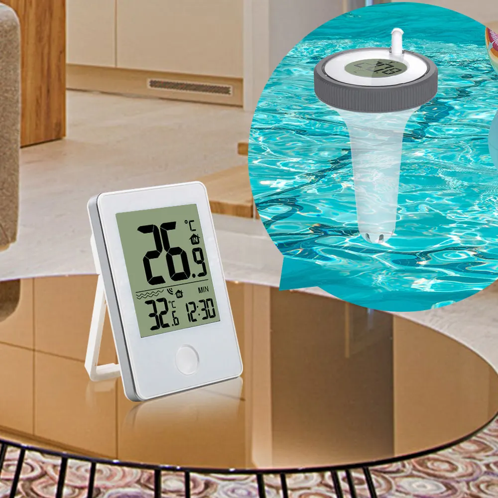 

Цифровой беспроводной термометр для плавающего бассейна, часы с дистанционным управлением для использования в помещении и на улице