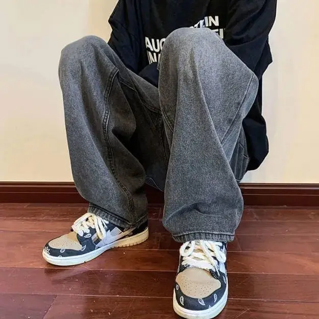 Y2K Man Clothes Streetwear Vintage Oversized Men's Blue Jeans High Street Straight Male Catgo Pants Baggy Trousers Men Teenager