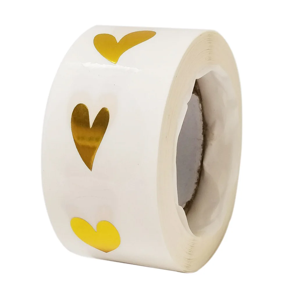 500Pcs/roll Round Transparent Gold Heart Adhesive Sticker Cute Sealing Label Sticker for Envelope Gift Decor Stationery Sticker