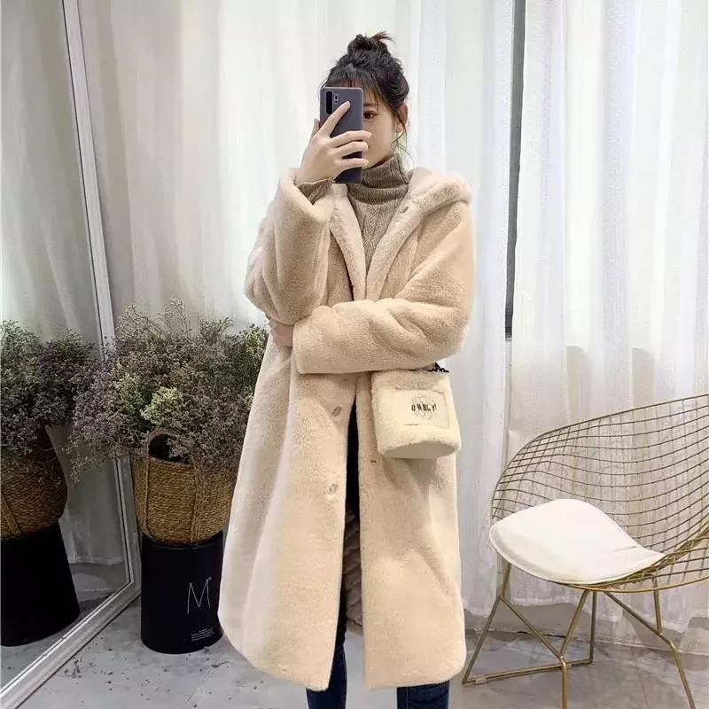 New in New Women Winter Faux Fur Coat Hooded Long Fur Coats Thick Warm Female Plush Plus Size Loose OverCoat y2k vestidos de muj