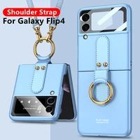 shoulder strap case for samsung galaxy z flip 4 5g ultra thin finger ring hard cover with long lanyard