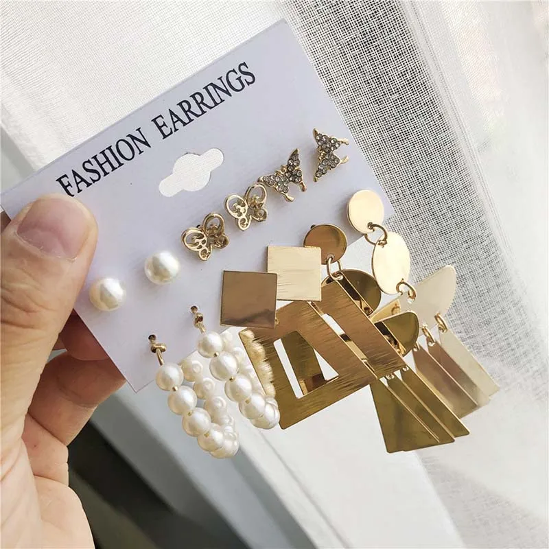 

Metal Drop Earrings Set For Women Vintage Gold Pearl Hanging Dangle Earrings Korean Style 2022 Fashion Jewelry Pendientes Mujer