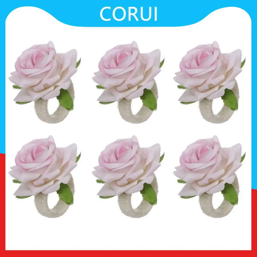 

Valentines Day Decor Towel Rings Rose Flower Napkin Buckle Hemp Rope Weave Tissue Rings Tableware Accessories Simulation Reuse