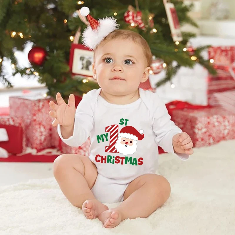 

My First Christmas Newborn Baby White Long Sleeve Romper Cartoon Snowman Print Outfit Infant Baptism Bodysuit Clothes Xmas Gift