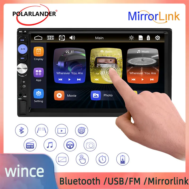 

Автомобильный мультимедийный стереоприемник, универсальный MirrorLink Apple Carplay Android, автомобильный радиоприемник 2DIN 7 '', емкостный сенсорный экран