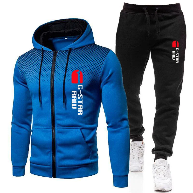 Men's Autumn and Winter New Sportswear Zipper Set Fashion Casual Printing Men's Zipper Jacket+Sports Jogging Pants Set