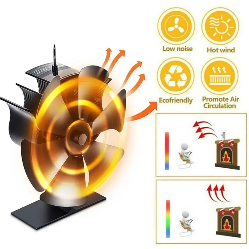 

6 Blades High-temperature Quiet Efficient Heat Distribution Fireplace Fan Stove Fan Fire Burning Log Wood Burner