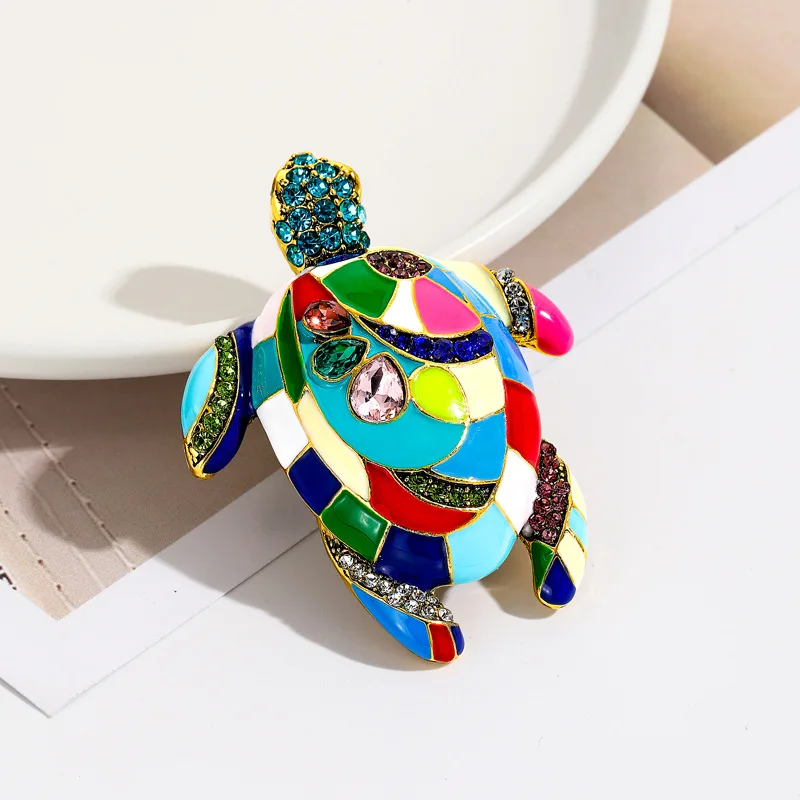 

Colorful Enamel Sea Turtle Brooches For Women Rhinestone Fashion Animal Brooch Pin Vintage Accessories Jewelry Gifts
