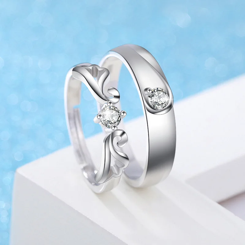 

925 Stamp Silver Angel Wing Couple Wedding Ring Fashion Engagement Jewelry For Women Men Free Shipping GaaBou Jewellery
