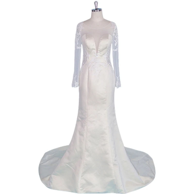 

Mermaid Wedding Dress For Bride Long Sleeve Lace Satin Sexy Bohemian Vestido De Casamento Vestidos Elegantes Para Mujer Custom R