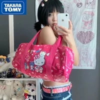 takara tomy cute hello kitty womens cartoon printing super large capacity handbags girls pu wear resistant storage bags