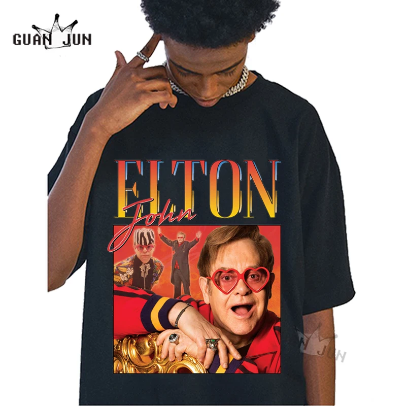 Elton John Music Legend Funny Retro 80's 90's Vintage Men Women Fashion T Shirt Casual Loose Tops Male Hip Hop Harajuku T-Shirts